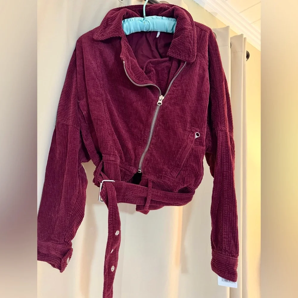 Free People Corduroy Moto Jacket in Merlot - Picture 2 of 5